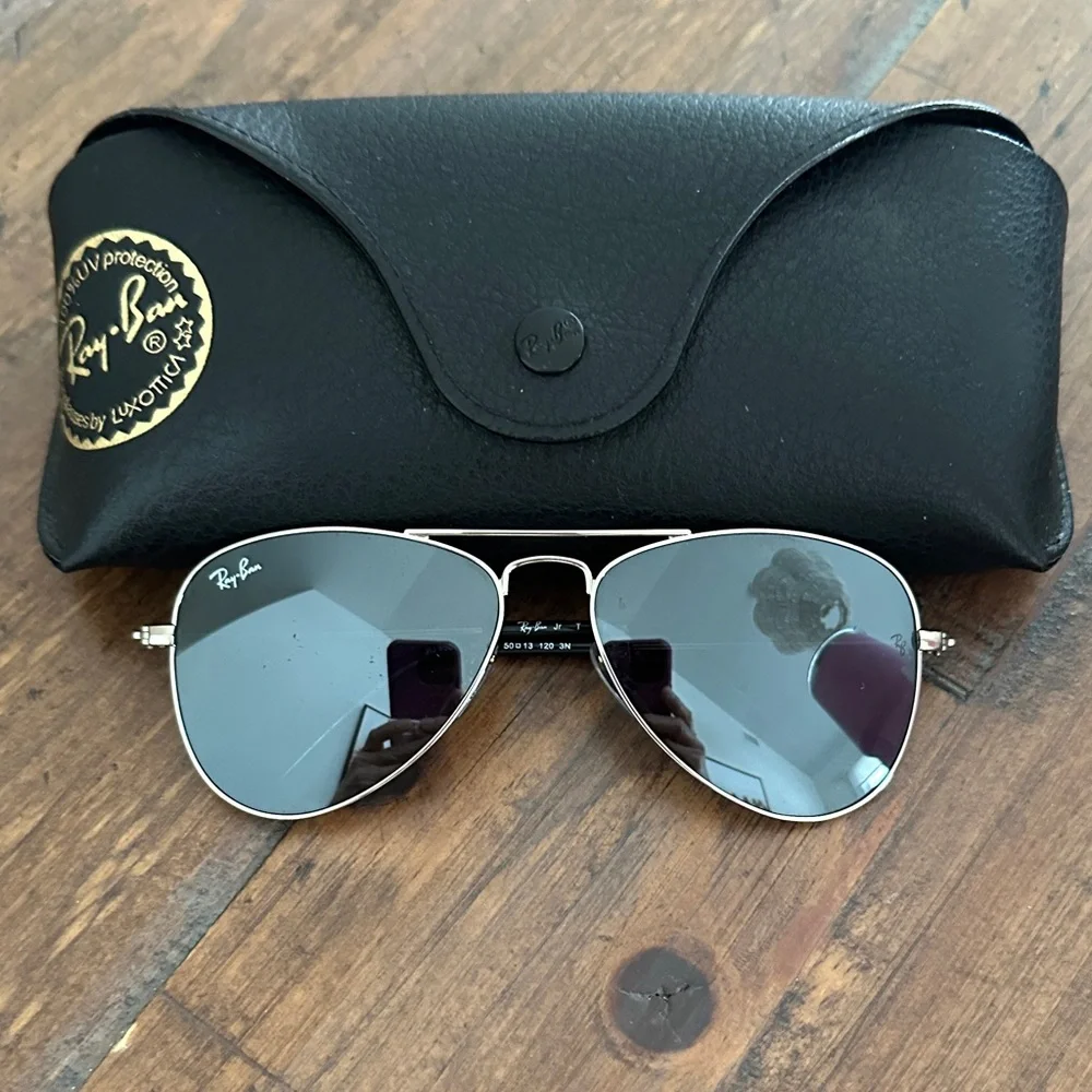 Ray-Ban Kids Silver Aviator Sunglasses with Dark Gray Lenses